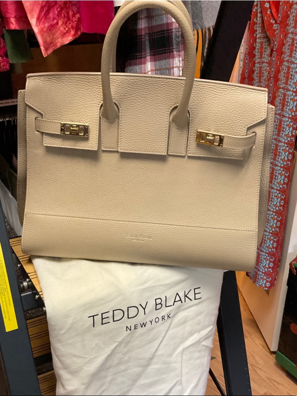 Teddy Blake Beige Leather Tote Bag with Gold Hardware